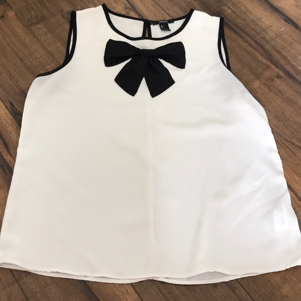 Forever 21 white and black bow blouse